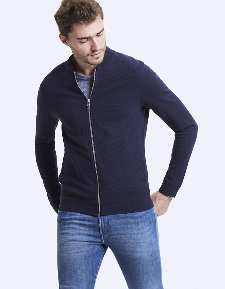 Cardigan marine &agrave; c&ocirc;tes Ottoman Homme-3