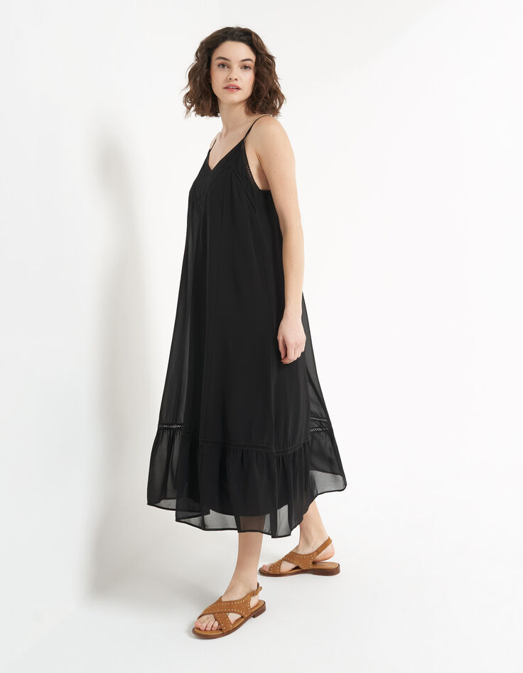 Langes schwarzes Kleid mit schmalen Trägern I.Code-4