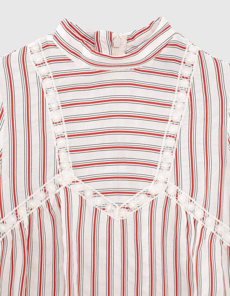 Robe écrue mini me à rayures rouges et noires fille -2