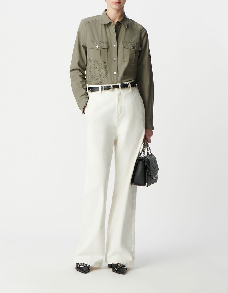 Chemise army kaki coton bio message spirale clout&eacute; Femme-1