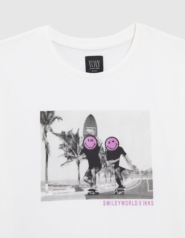 Wit T-shirt biokatoen foto skaters SMILEYWORLD jongens-2