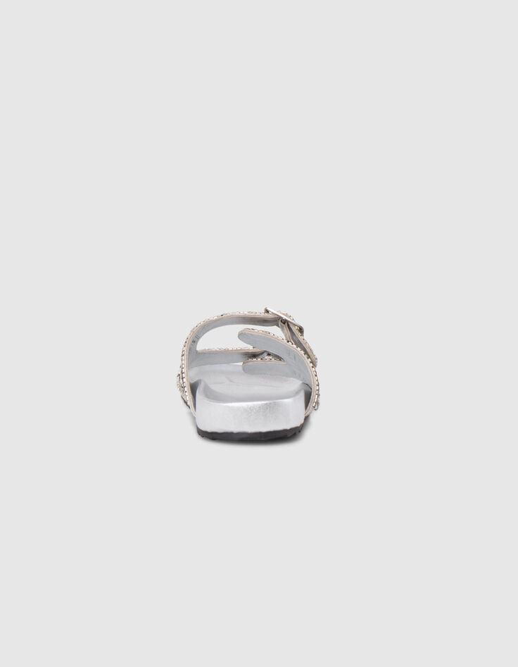 Mules silver cuir m&eacute;tallis&eacute; broderies perles Femme-3