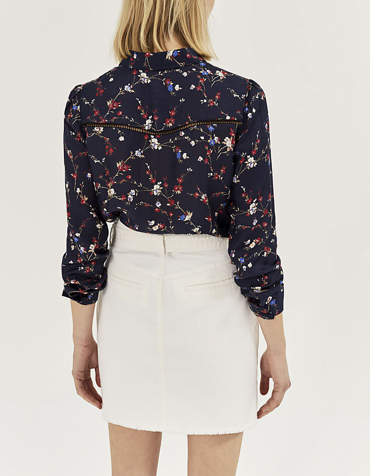 Jupe droite en denim blanc cassé avec ceinture femme-3
