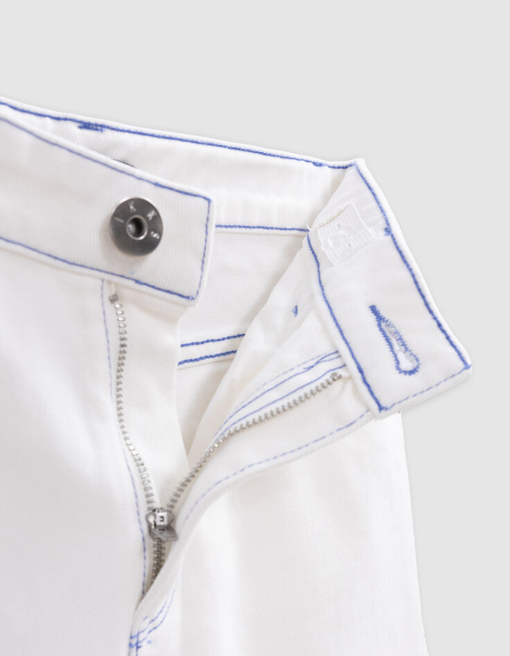 Short en jean blanc surpiqûres bleues fille-8