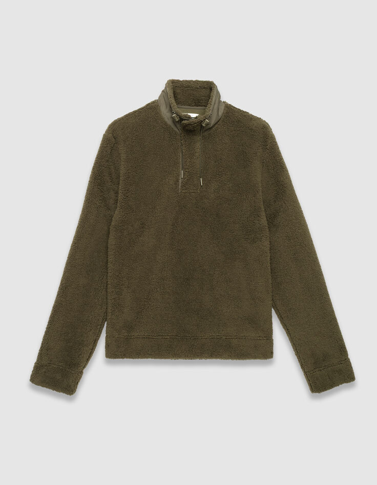 Men’s khaki sherpa knit sweatshirt with zipped neck-6