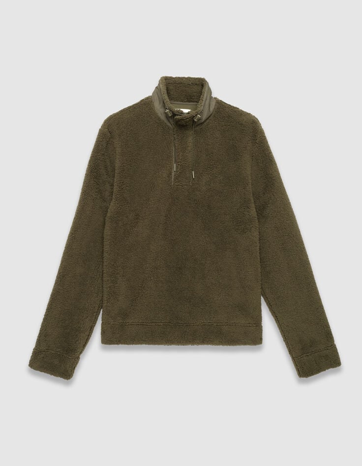 Men’s khaki sherpa knit sweatshirt with zipped neck-6 Men’s khaki sherpa knit sweatshirt with zipped neck-6
