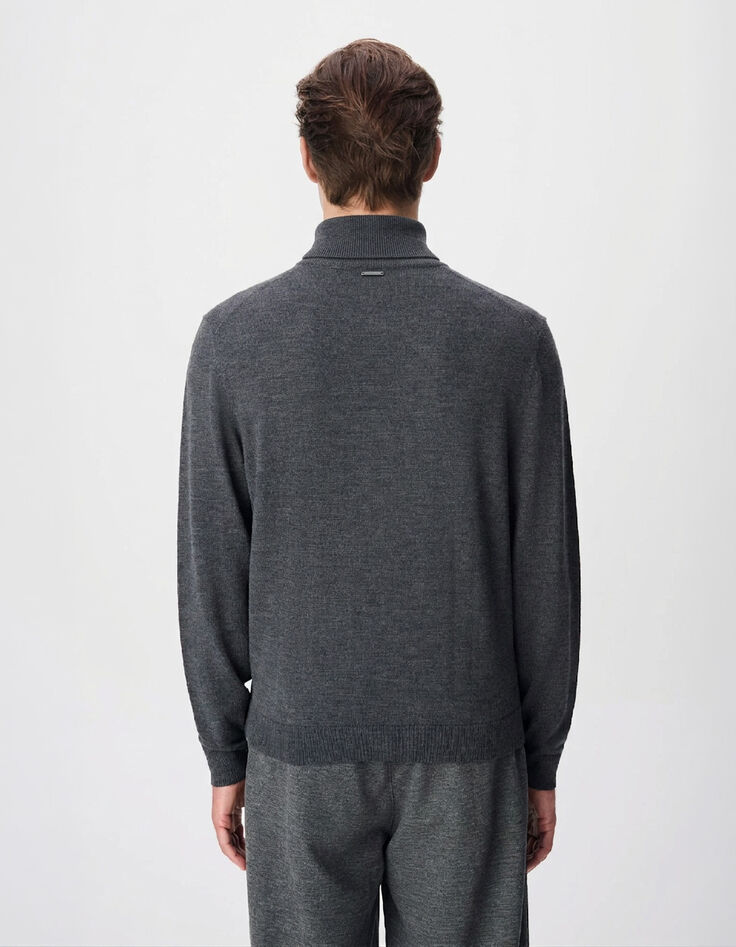 Pull col roul&eacute; gris tricot 100% laine Homme-3