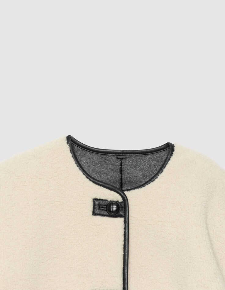 Manteau réversible écru sherpa et noir Femme-3