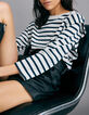 Women’s ecru sailor-stripe T-shirt with studded armholes-5