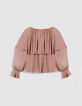Blouse fluide blush large volant Femme-7