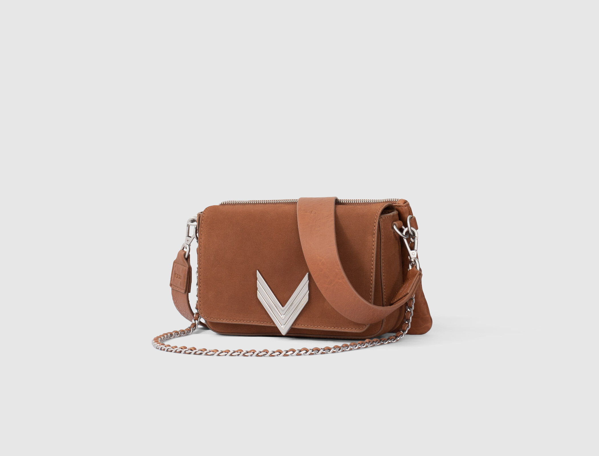 Women's hazelnut suede calfskin leather Marion 111 bag IKKS