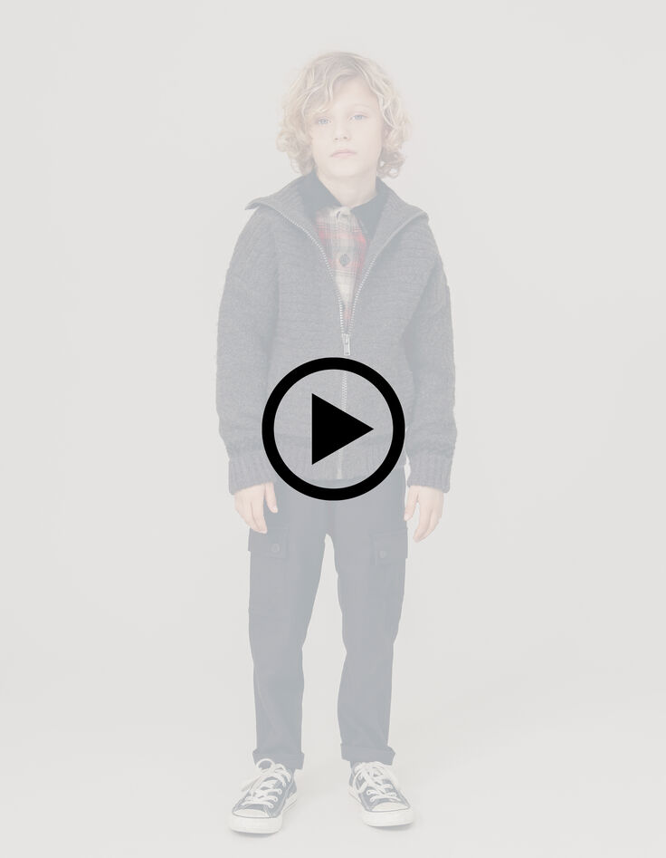 Boy's grey lightning, checkerboard Intarsia knit cardigan-8 Boy's grey lightning, checkerboard Intarsia knit cardigan-8