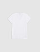 Damen-T-Shirt écru V-Ausschnitt Stickerei Fischgrätenmuster Rücken-5