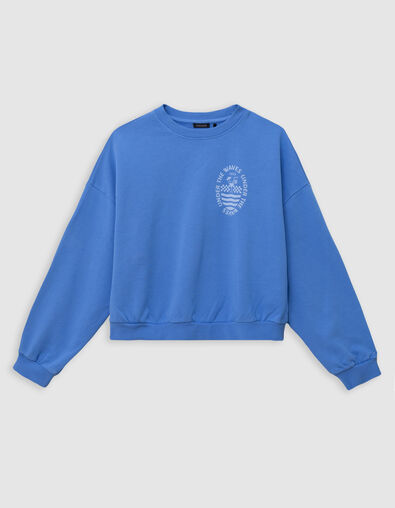 Blauwe sweater maxi opdruk rug meisjes - IKKS