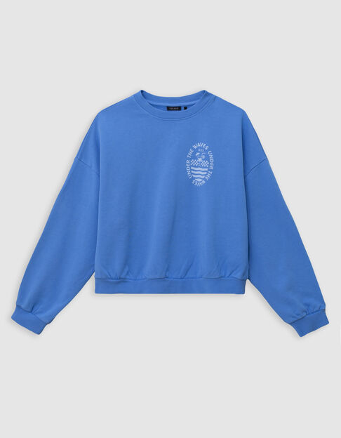 Blaues Maxi-M&auml;dchensweatshirt mit R&uuml;ckenmotiv - IKKS