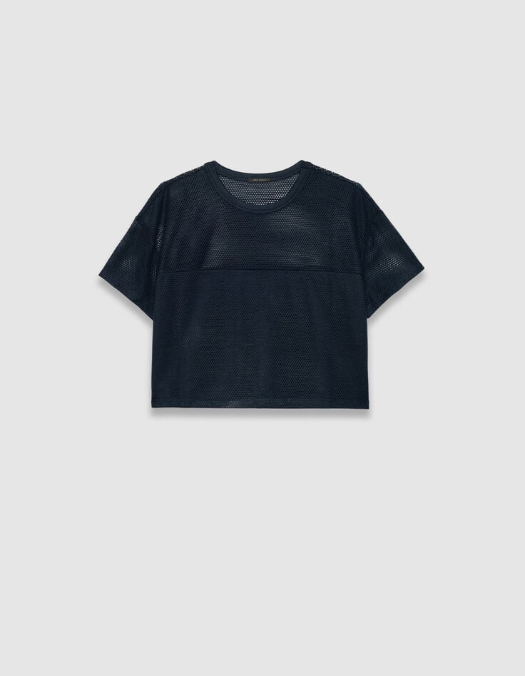 Tee-shirt marine maille résille en relief Femme-7
