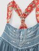 Girls’ light blue Tencel® embroidered dress+printed straps-7