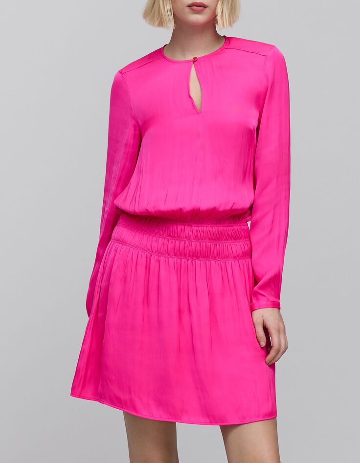 Women's pink crinkled smocked dress-2 Women's pink crinkled smocked dress-2
