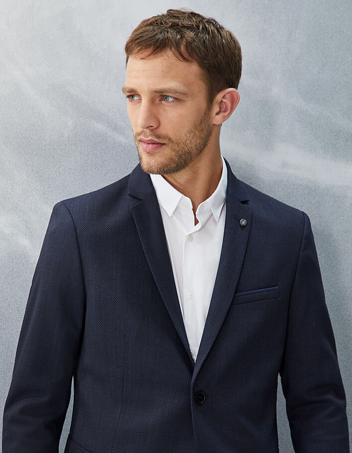 Men's dark blue semi-plain SLIM suit jacket - IKKS