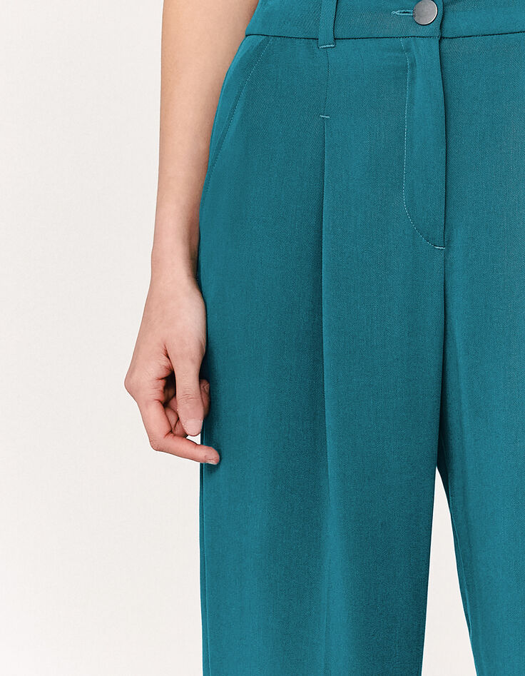 Pantalon tailleur fluide en tencel émeraude ceinture femme-4