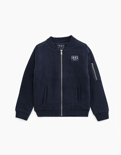 Boys' navy quilted knit cardigan  - IKKS
