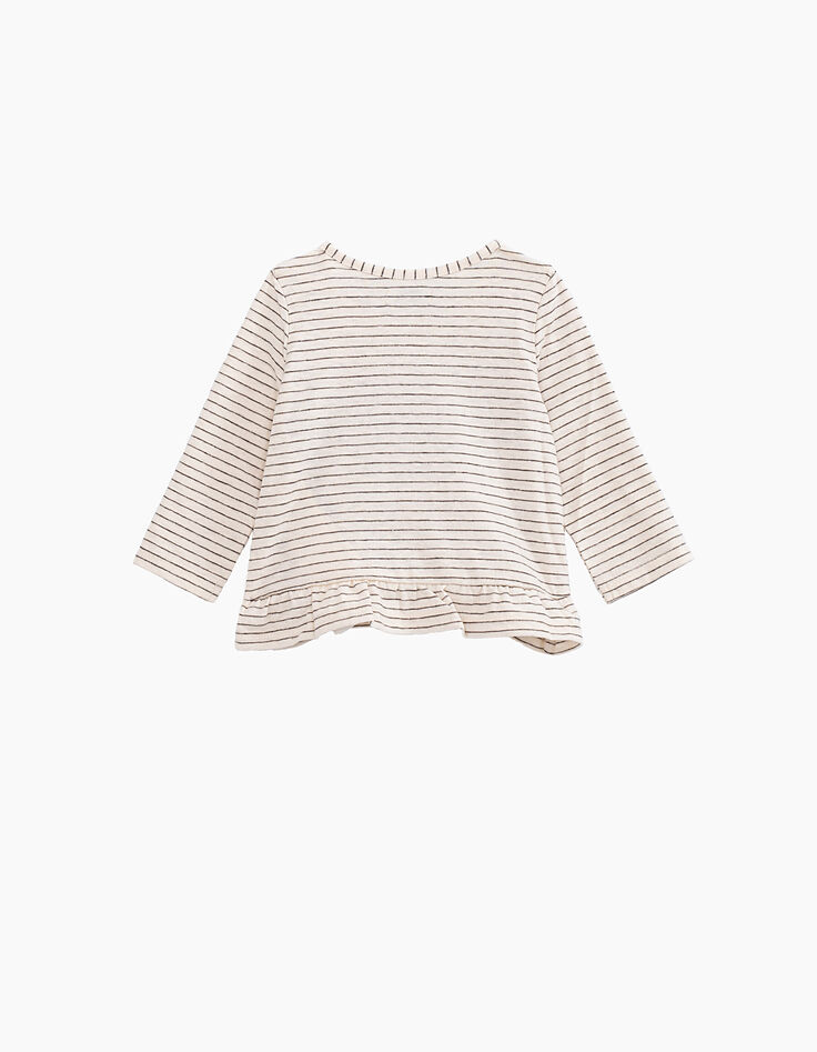 Gestreept ecru T-shirt Live your Dreams voor babymeisjes-3