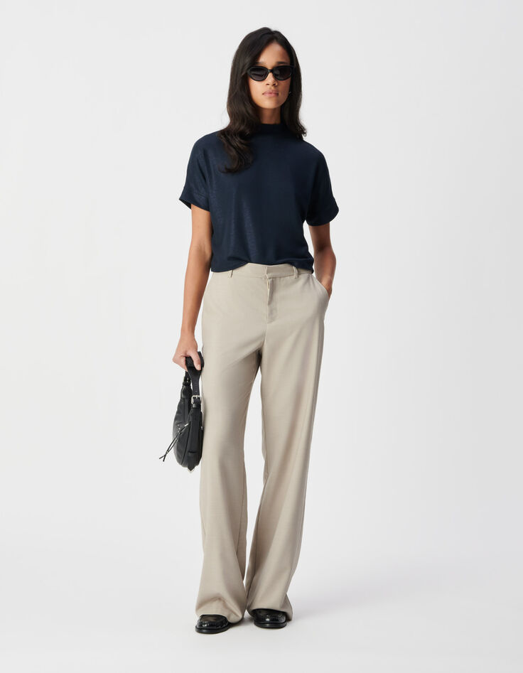 Tee-shirt manches courtes marine paillet&eacute; Femme-1