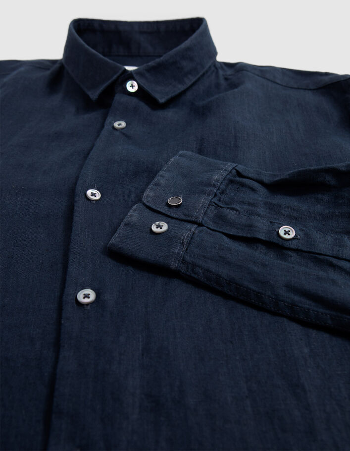 Marineblauw SLIM overhemd 100% linnen Heren - IKKS