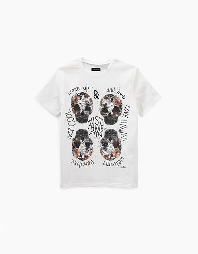 Boys’ off-white T-shirt with 4 skulls  - IKKS