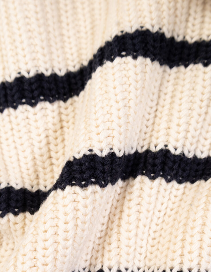 Pull écru tricot col marine lettre sequins fille-7 Pull écru tricot col marine lettre sequins fille-7