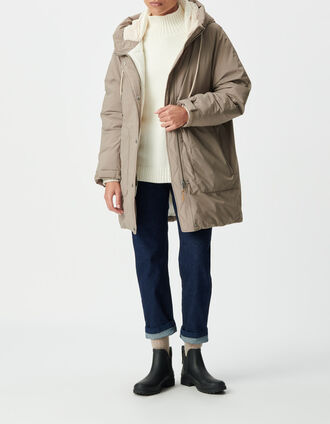 Doudoune beige capuche fourrée