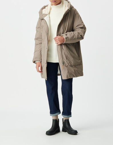 Doudoune beige capuche fourr&eacute;e Femme - IKKS