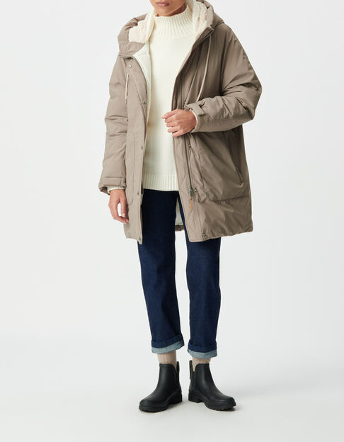 Doudoune beige capuche fourr&eacute;e Femme - IKKS