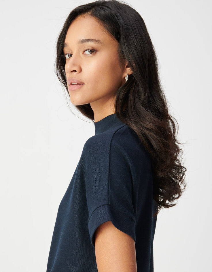 Women's navy sequined short-sleeve tee-shirt-5