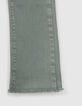 Girls' khaki 7/8 flared jeans with fringed cuffs-4