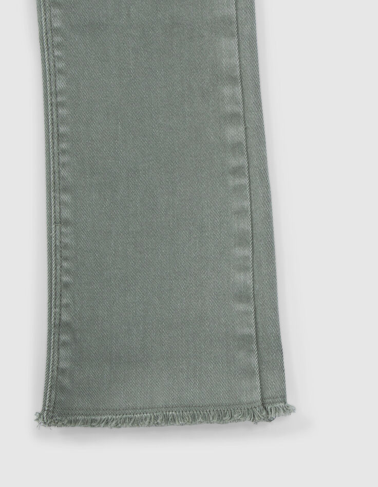Girls' khaki 7/8 flared jeans with fringed cuffs-4