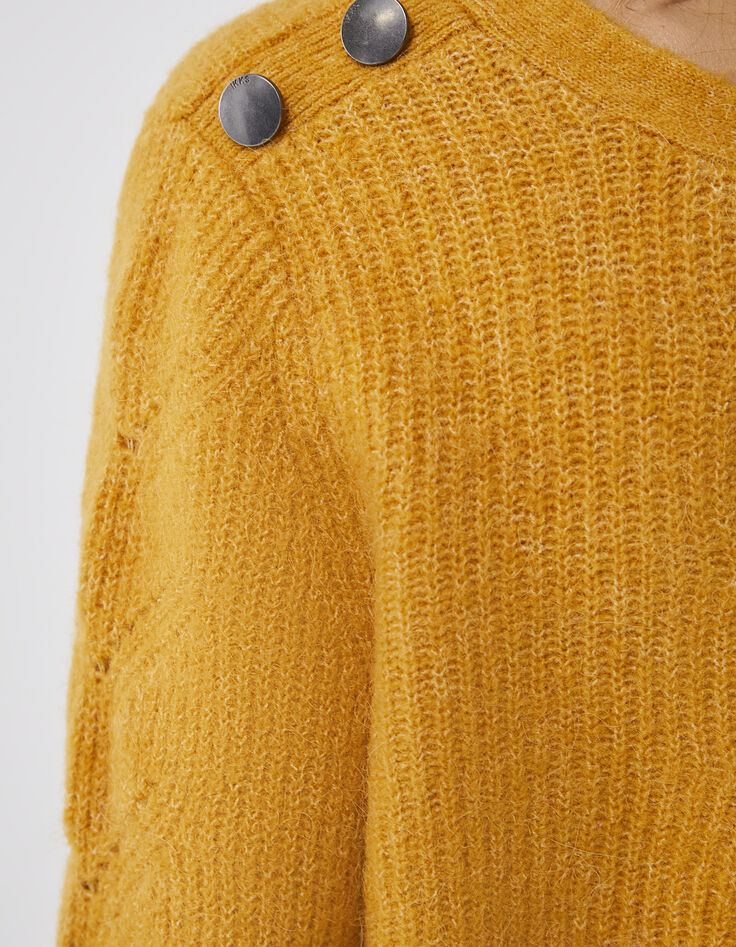 Gelber Pullover mit Lochkragen für Damen-6