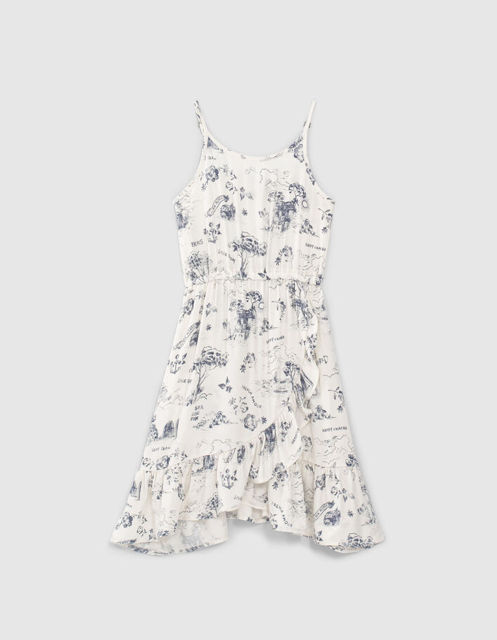 Girls’ white toile de Jouy print Ecovero® long dress - IKKS