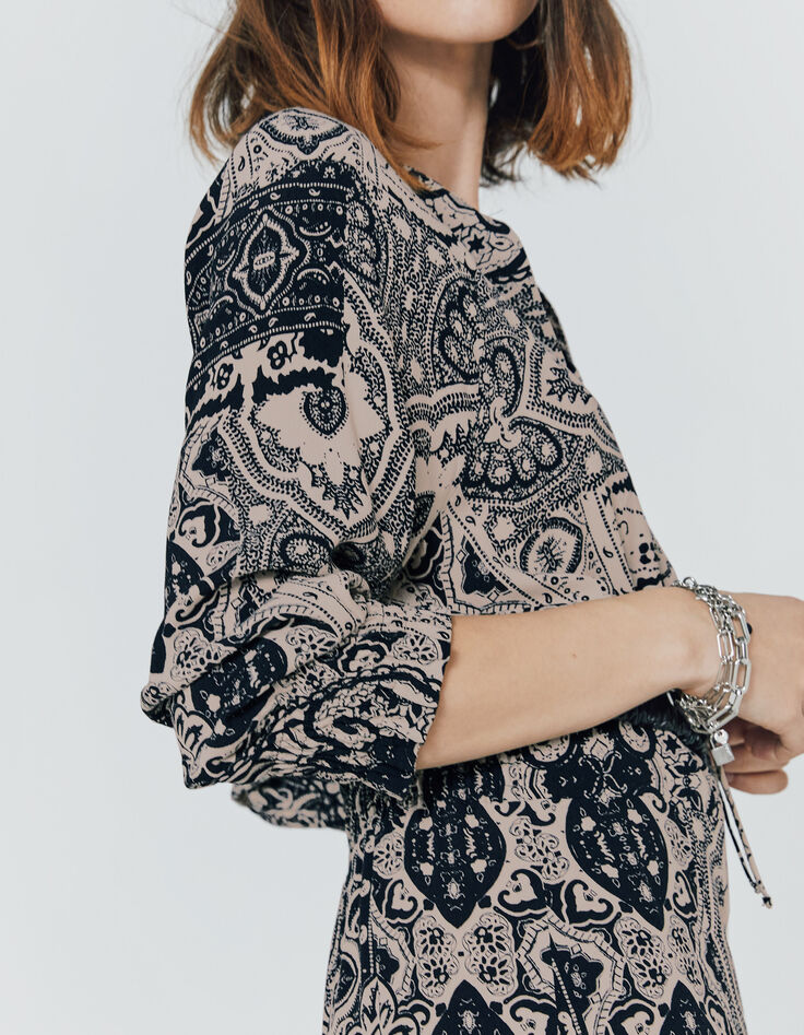 Vestido largo crepé viscosa estampado fular mujer-6