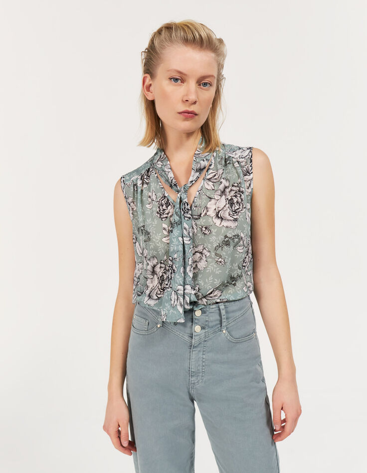 Top lavallière recyclé imprimé floral vintage femme-2