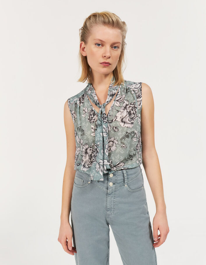 Women’s vintage floral print recycled fabric neck tie top - IKKS