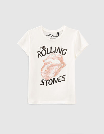 Girls’ white ROLLING STONES T-shirt with sequined tongue - IKKS