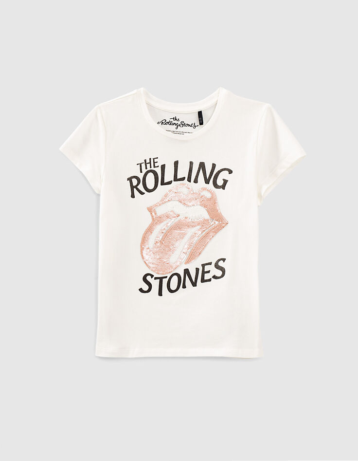 Girls’ white ROLLING STONES T-shirt with sequined tongue-1