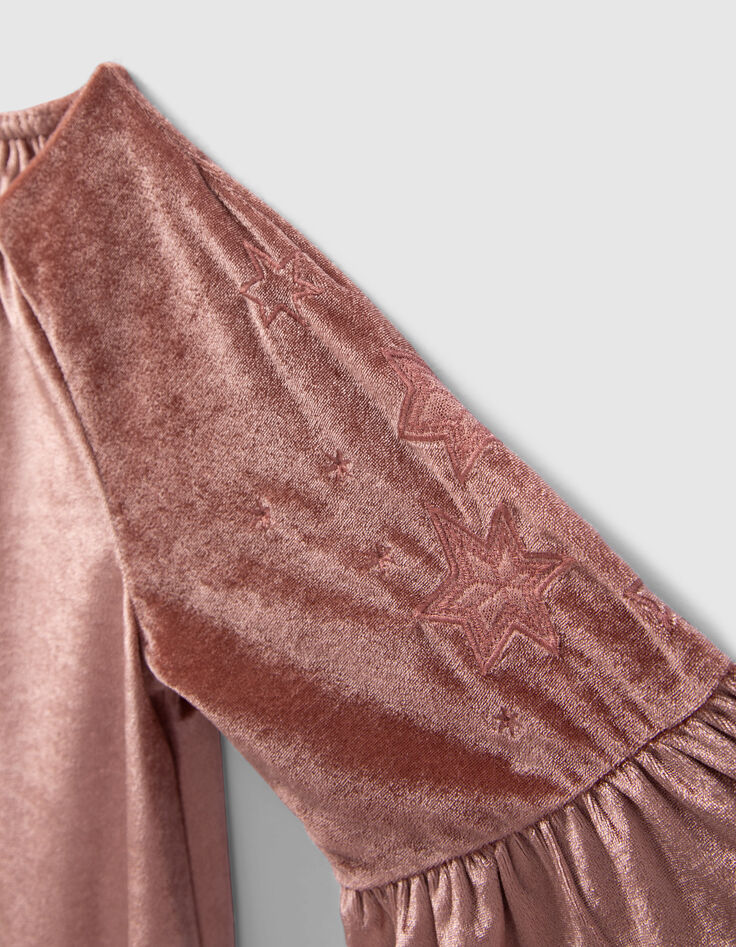 Robe bois de rose en panne de velours fille-5
