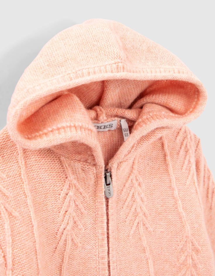 Baby girls’ powder pink decorative knit hooded cardigan-4
