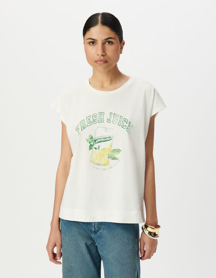Camiseta manga corta blanco diseño limonada mujer-2 Camiseta manga corta blanco diseño limonada mujer-2