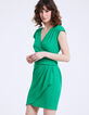 Robe encolure V drapée en crêpe verte femme-1