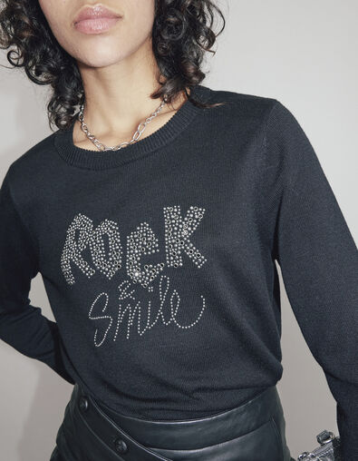 Women’s black studded/diamanté slogan image knit sweater - IKKS