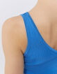 Women’s blue ribbed knit front/back V-neck top-6