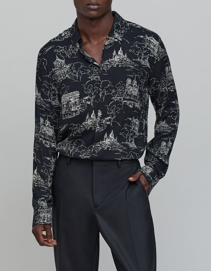 Pure Edition-Camisa negra toile de Jouy SLIM para hombre-1 Pure Edition-Camisa negra toile de Jouy SLIM para hombre-1